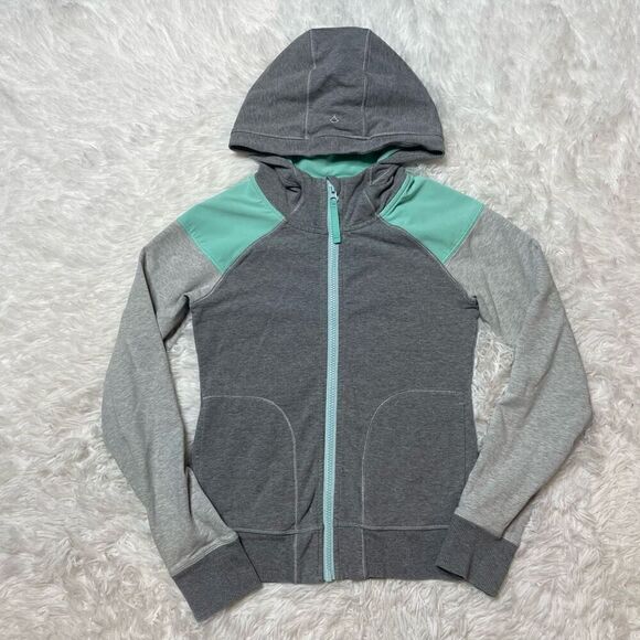 Ivivva Lululemon Kids Teens Size 12 Hoodie Grey Teal Zip Up Sweatshirt Sweater - Picture 1 of 8